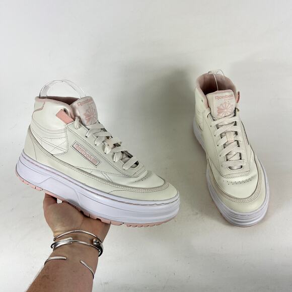 Reebok Club Classic Geo Platform Sneaker Women's 8 Ivory Lace-Up Shoes 100034288 - Picture 1 of 9